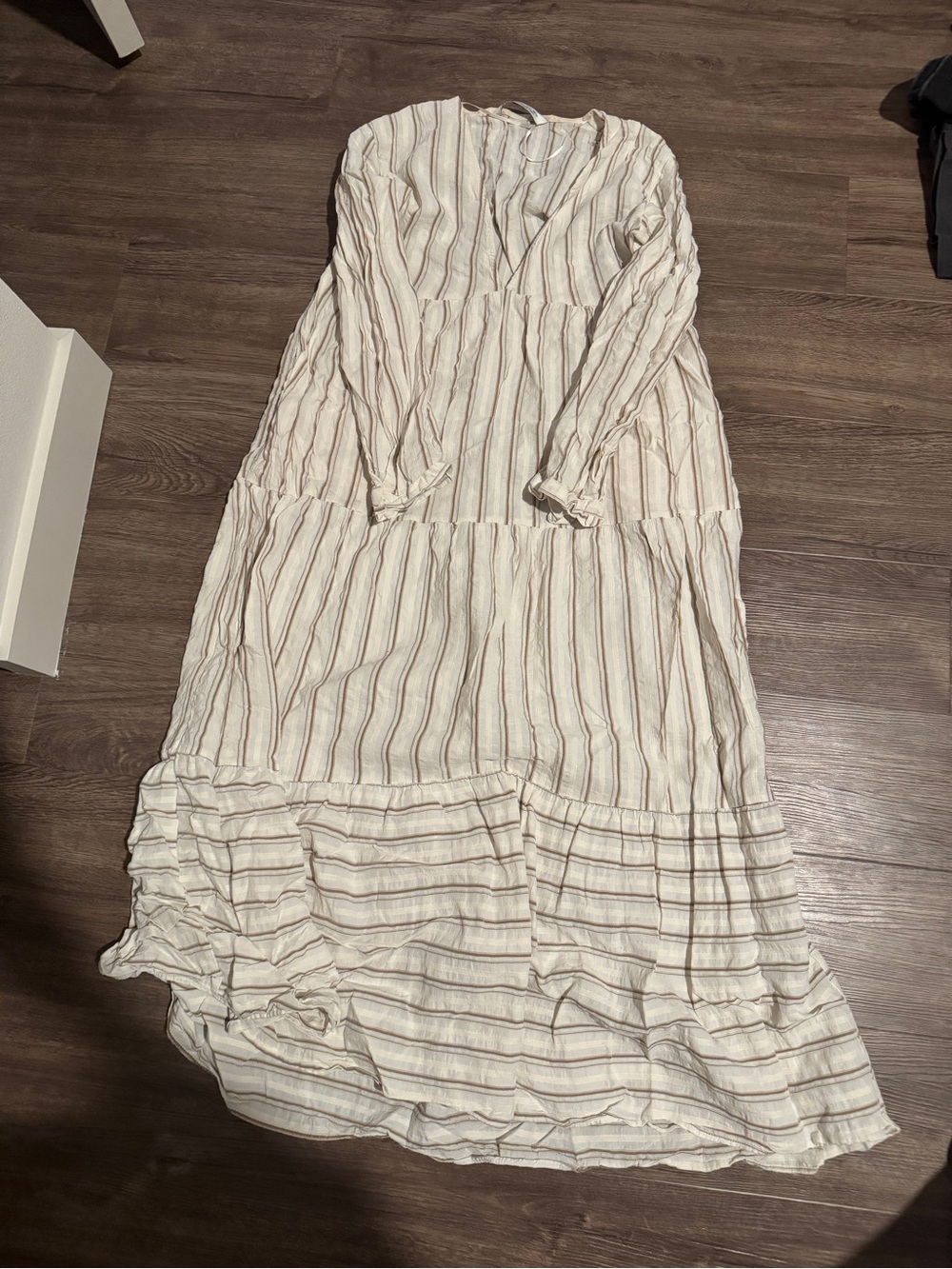 Zara Cream Maxi Dress with Taupe Stripes